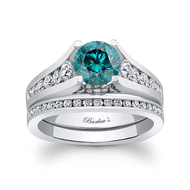 Classic Blue And White Diamond Channel Bridal Set