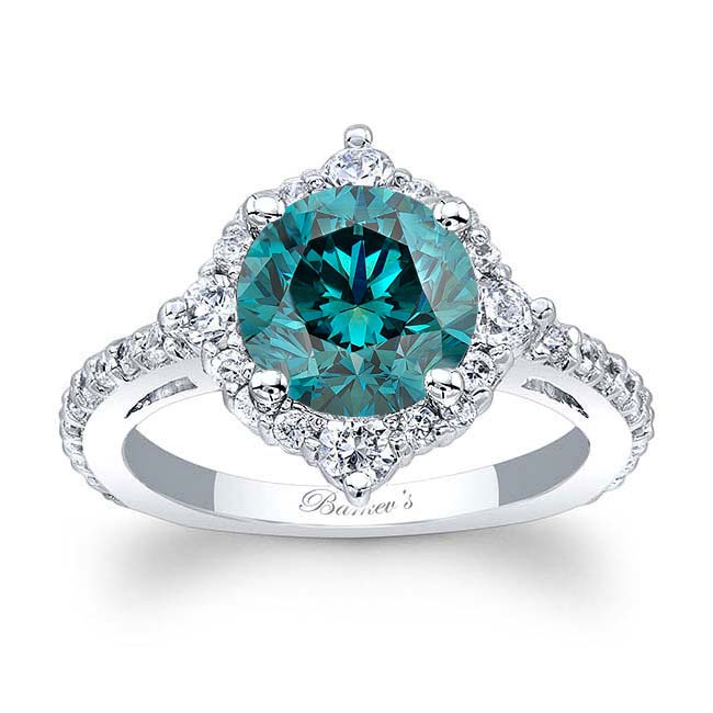 2 Carat Halo Blue And White Diamond Ring