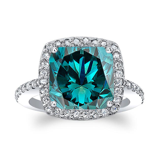 5 Carat Cushion Cut Blue And White Diamond Halo Ring