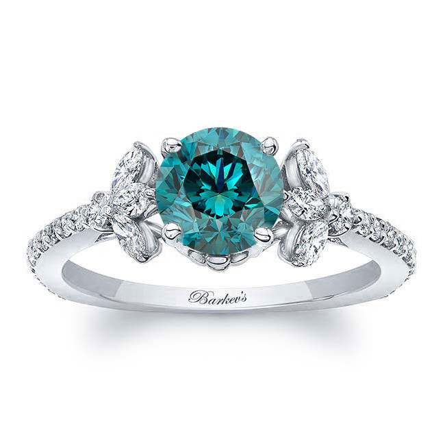 Blue And White Diamond Leaf Engagement Ring