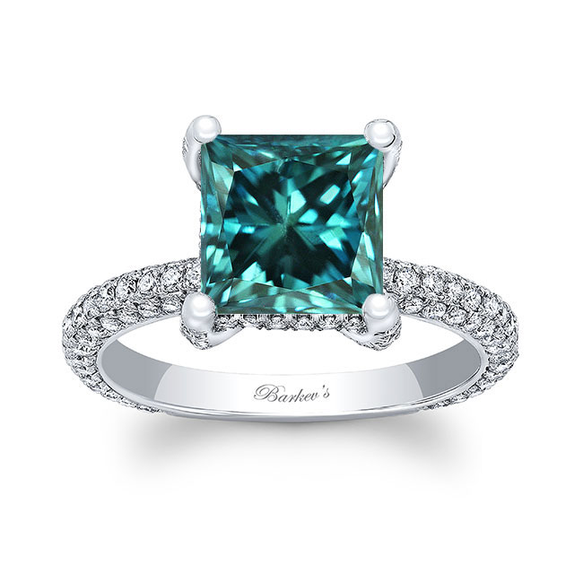 Hidden Halo Blue And White Diamond Engagement Ring