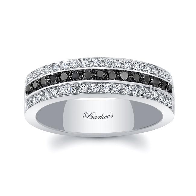 Three Row Black And White Diamond Wedding Band Three Row Black And White Diamond Wedding Band
