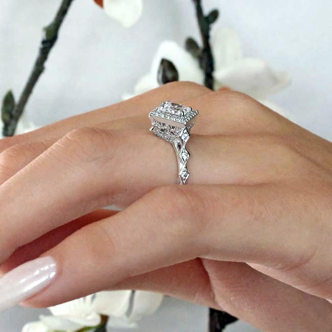 Vintage Princess Cut Halo Ring Image 4