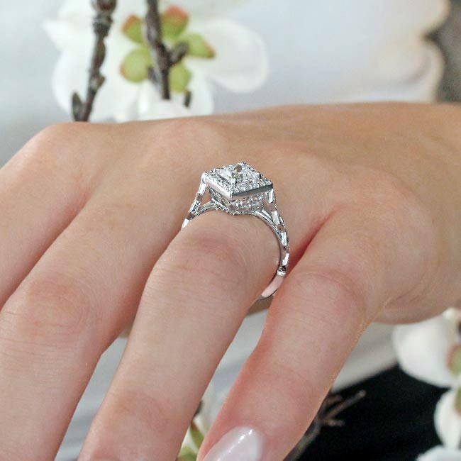 Vintage Princess Cut Halo Ring Image 5