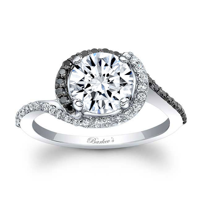 Half Halo Lab Diamond Engagement Ring With Black Diamond Accents