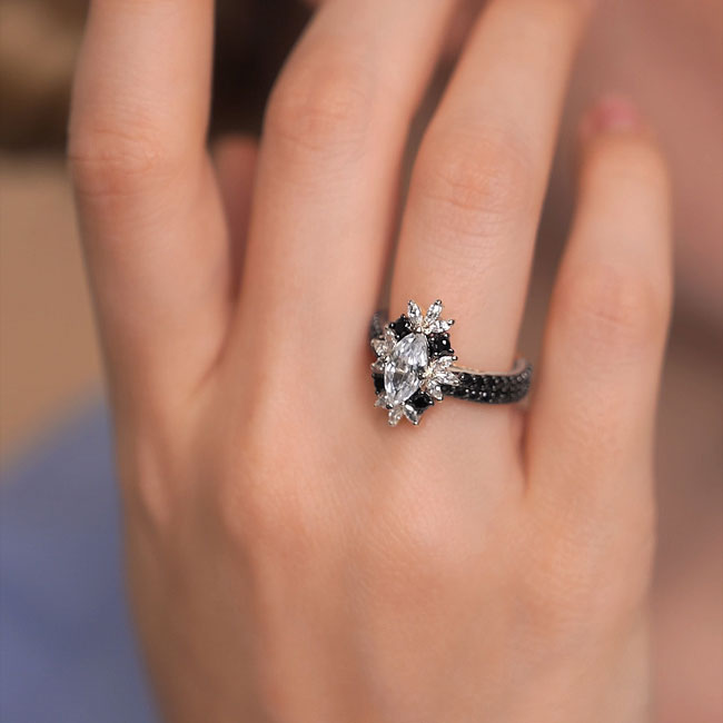 Marquise Black Diamond Accent Wedding Set Image 2