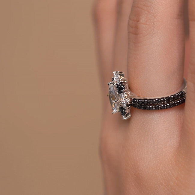 Marquise Black Diamond Accent Wedding Set Image 3