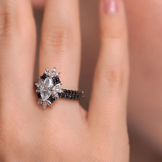 Marquise Black Diamond Accent Wedding Set Image 4