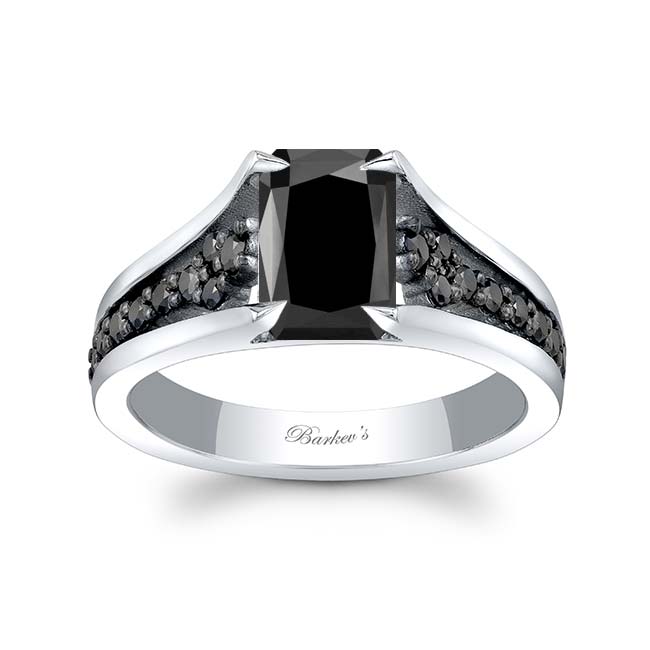 Cathedral Radiant Cut Black Diamond Ring