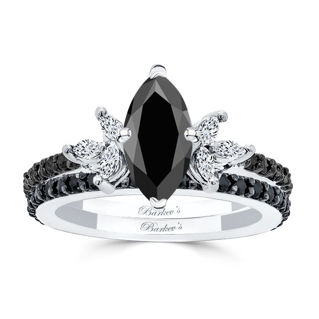 Marquise Cut Black Diamond Bridal Set