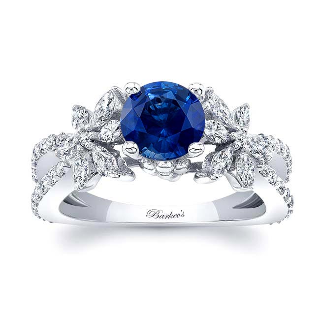 Blue Sapphire And Diamond Flower Ring